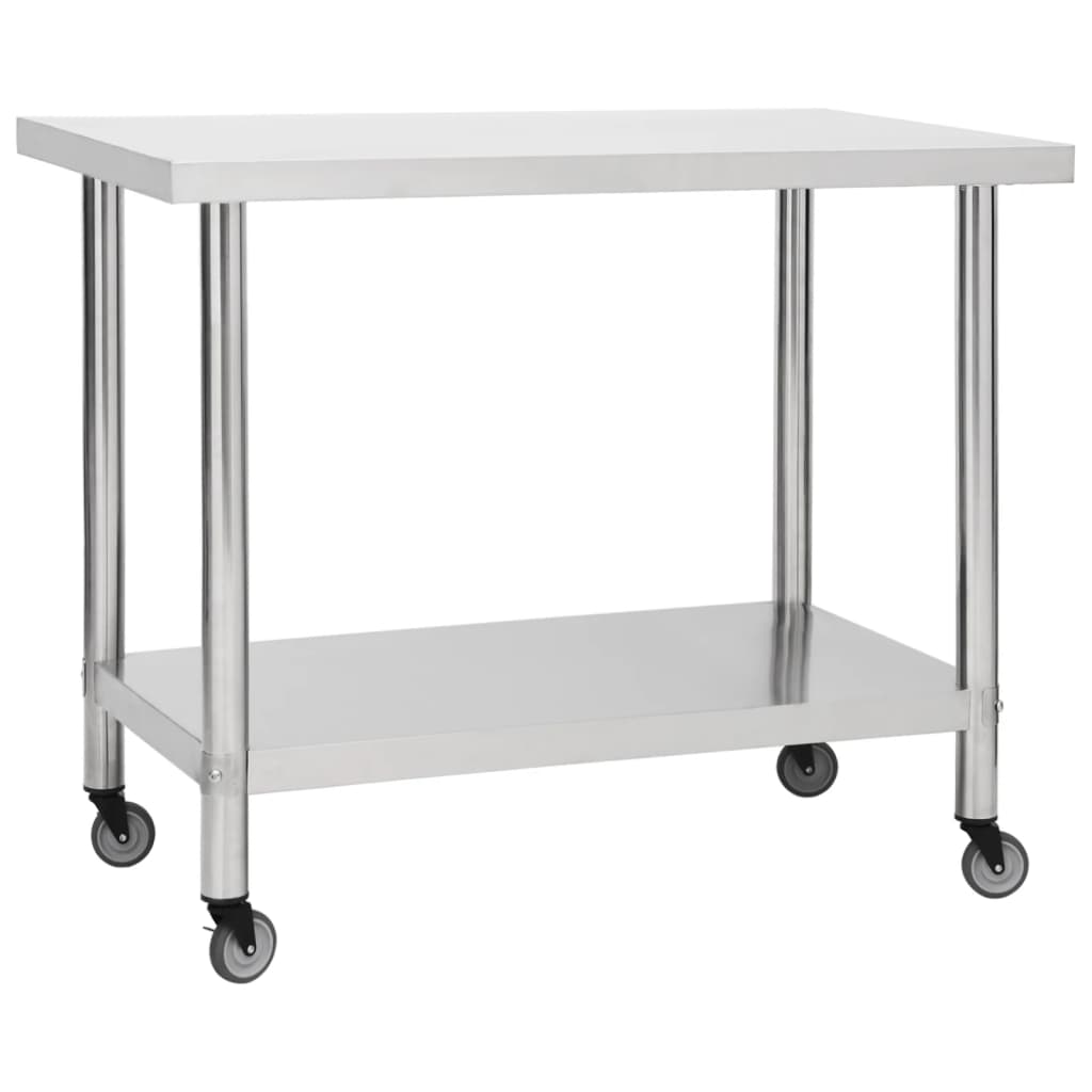 Vidaxl Kitchenwork Table With Wheels 100x45x85 cm rostfritt stål