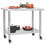 Vidaxl Kitchenwork Table With Wheels 100x45x85 cm rostfritt stål