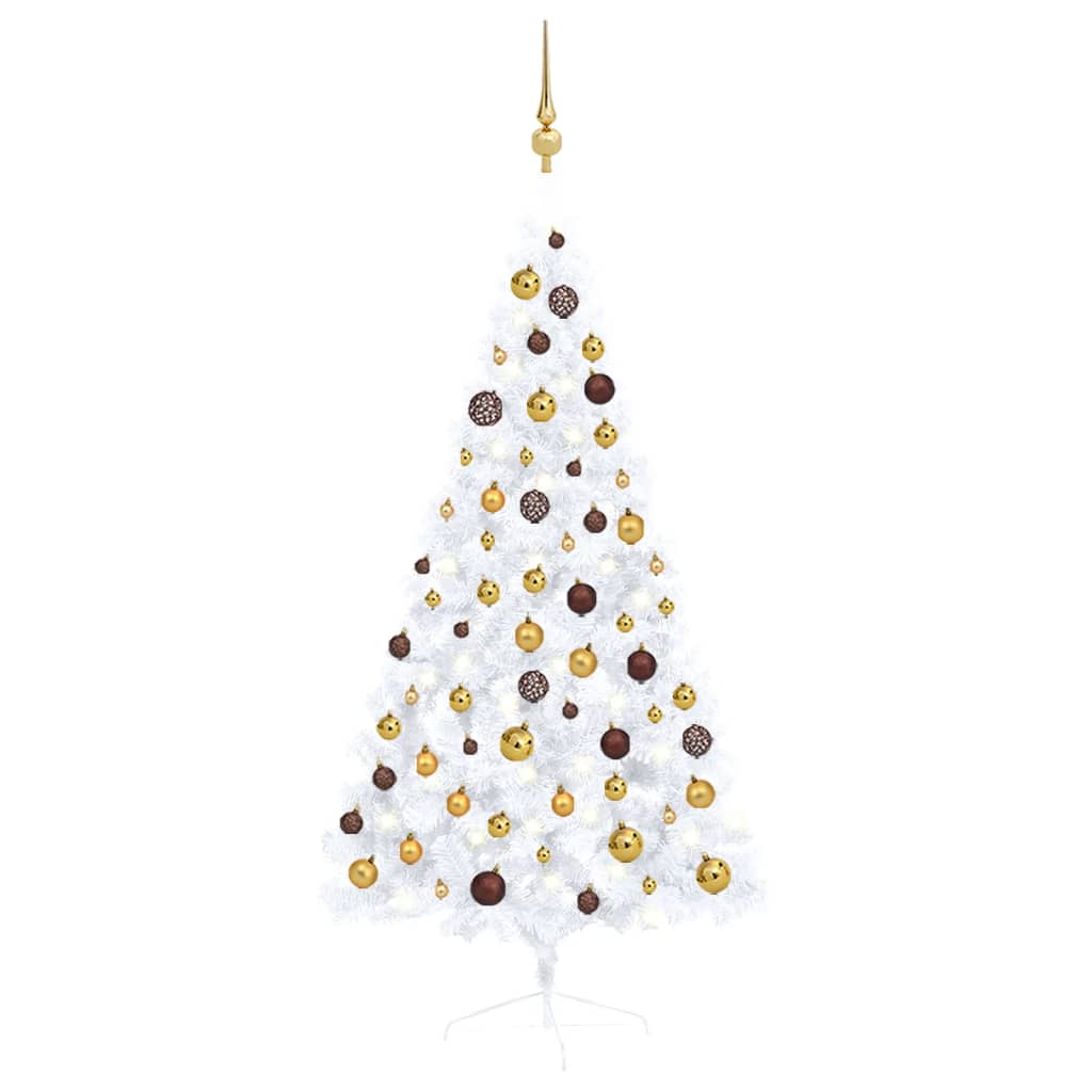 Vidaxl kunstkerstboom avec éclairage et balles de Noël demi-150 cm blancs