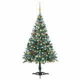 Vidaxl kunstkerstboom avec des boules d'éclairage cône de pin de neige 150 cm