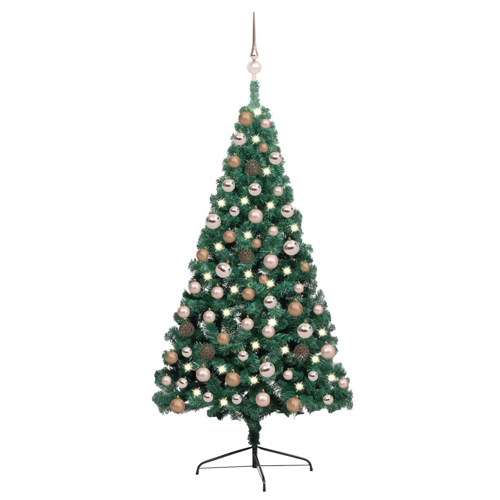Vidaxl Kunstkerstboom avec l'éclairage et les balles de Noël à demi 120 cm vert