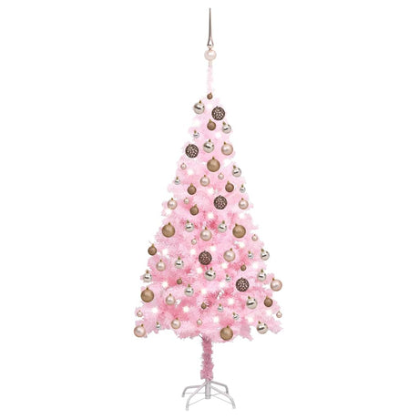 Vidaxl kunstkerstboom avec éclairage et balles de Noël 180 cm PVC rose