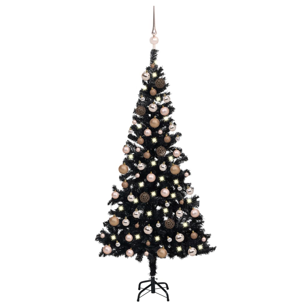 Vidaxl kunstkerstboom avec éclairage et balles de Noël 150 cm PVC noir