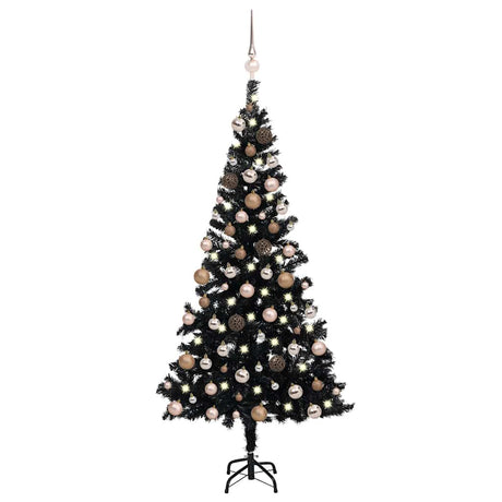 Vidaxl kunstkerstboom avec éclairage et balles de Noël 180 cm PVC noir