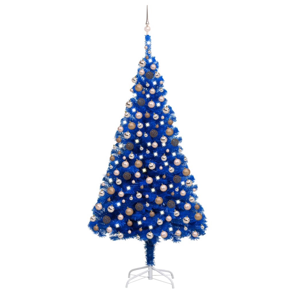 Vidaxl kunstkerstboom avec l'éclairage et les balles de Noël 210 cm PVC bleu