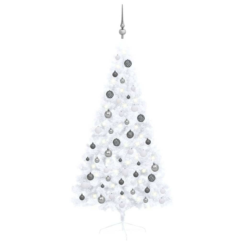 Vidaxl kunstkerstboom avec éclairage et balles de Noël demi-150 cm blancs