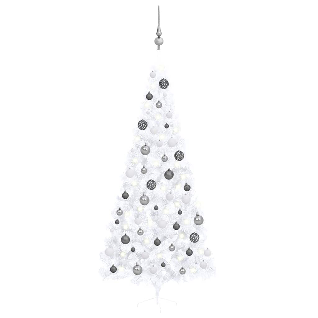 Vidaxl kunstkerstboom avec l'éclairage et les balles de Noël demi-240 cm blancs