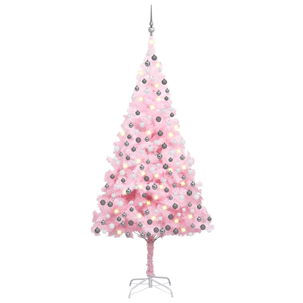 Vidaxl kunstkerstboom avec éclairage et balles de Noël 210 cm PVC rose