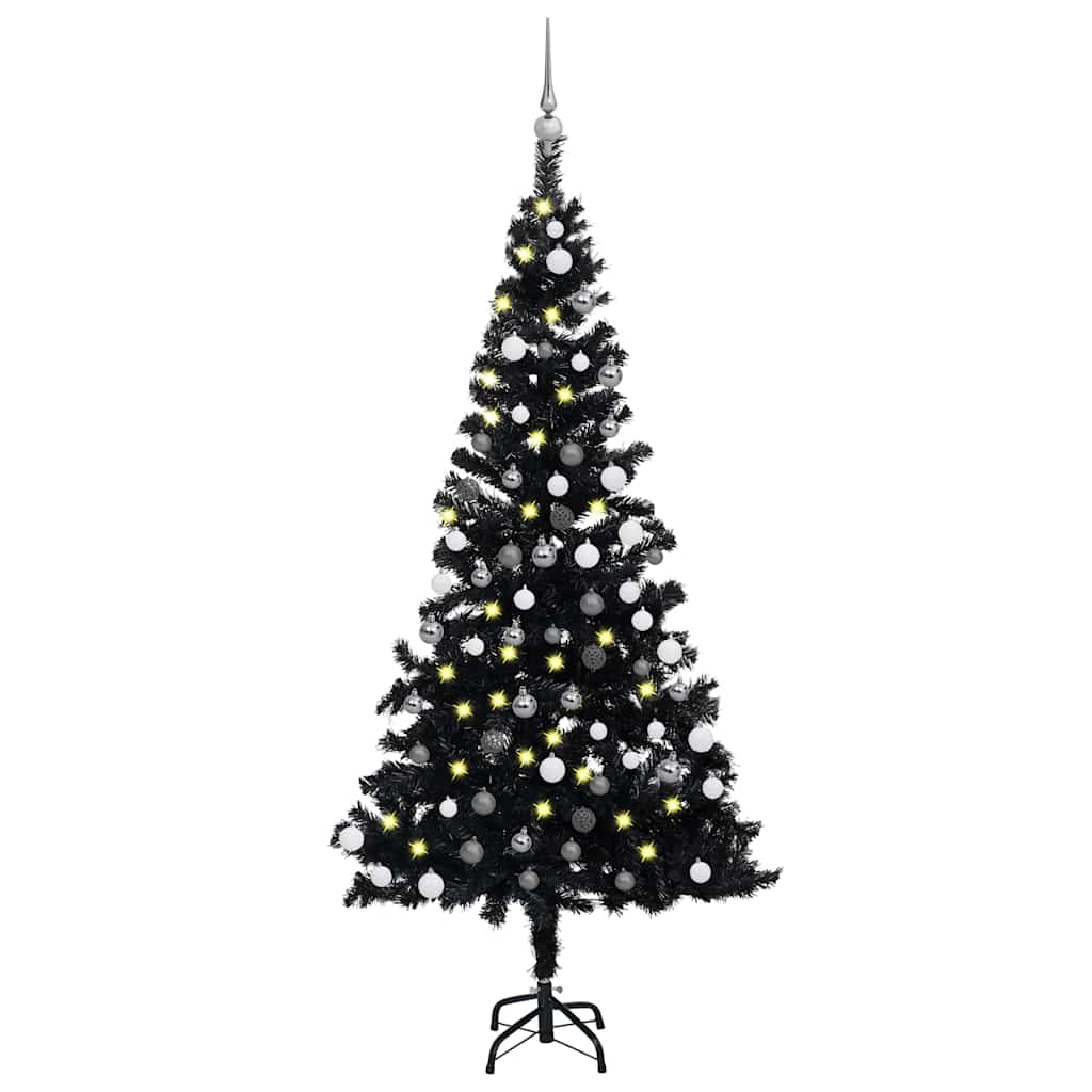Vidaxl kunstkerstboom avec éclairage et balles de Noël 150 cm PVC noir