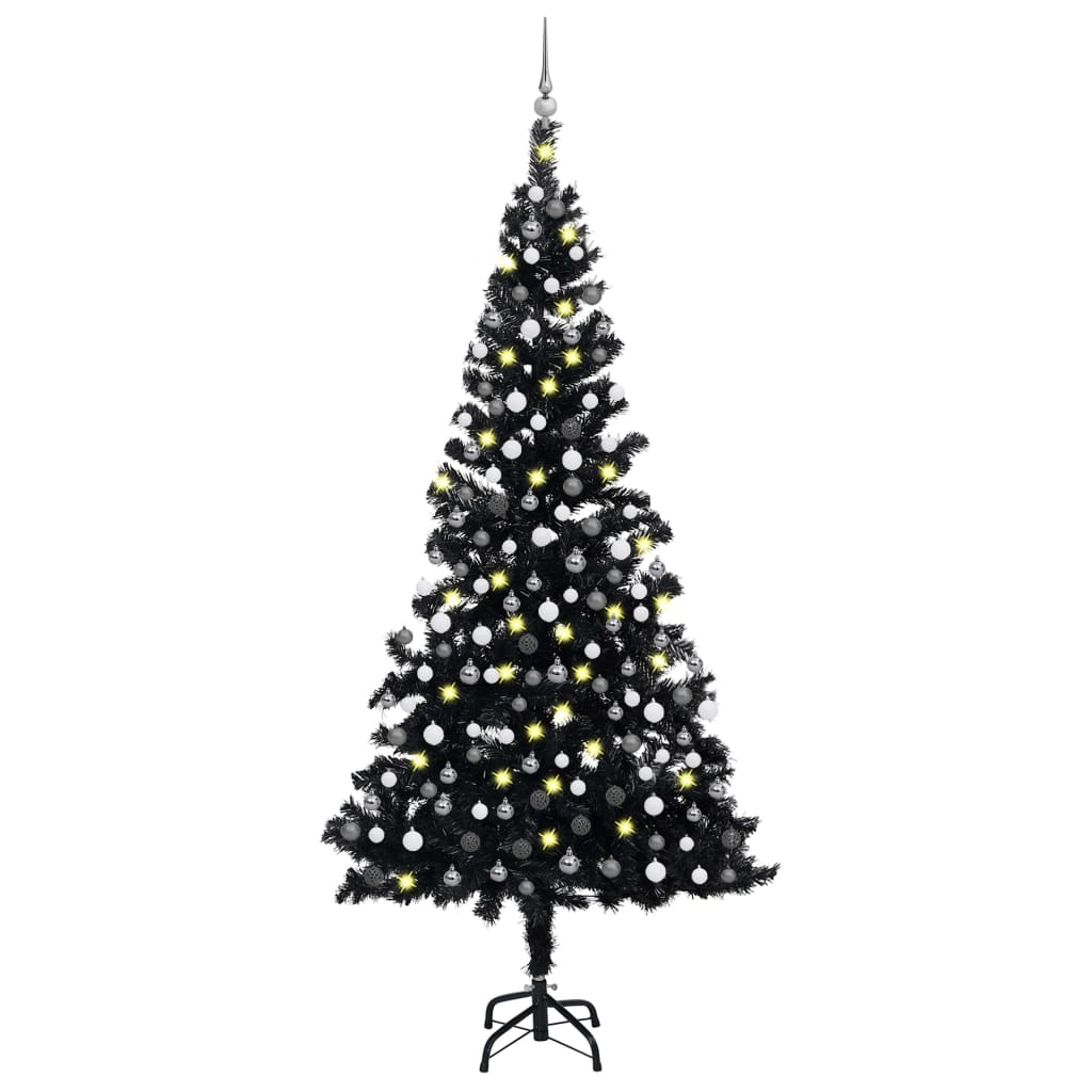 Vidaxl kunstkerstboom avec éclairage et balles de Noël 210 cm PVC noir