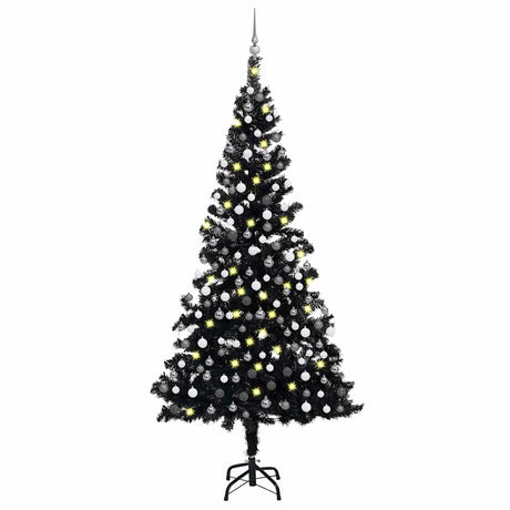 Vidaxl kunstkerstboom avec éclairage et balles de Noël 210 cm PVC noir