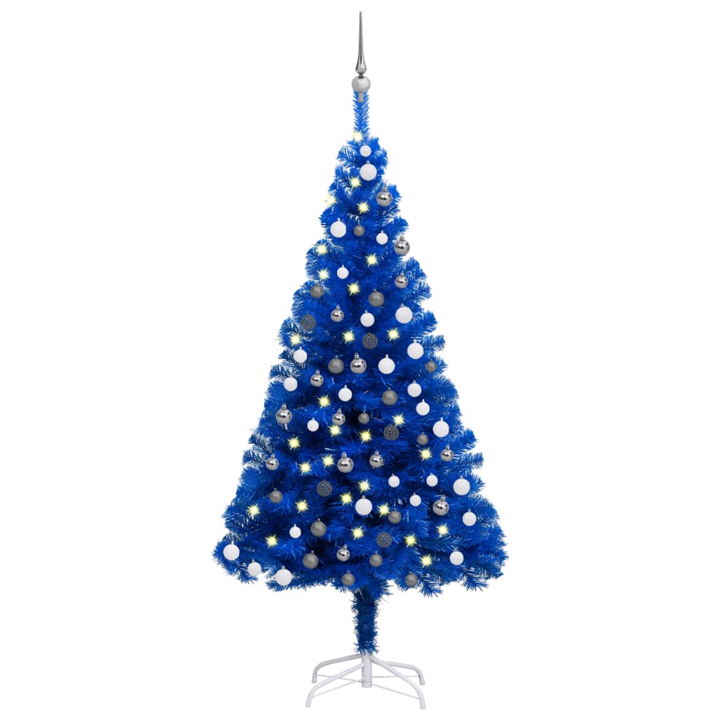 Vidaxl kunstkerstboom avec l'éclairage et les balles de Noël 150 cm PVC bleu