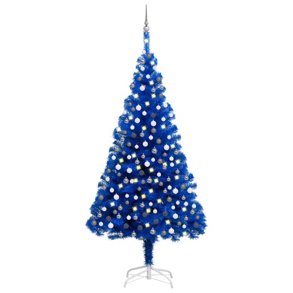 Vidaxl kunstkerstboom avec l'éclairage et les balles de Noël 240 cm PVC bleu