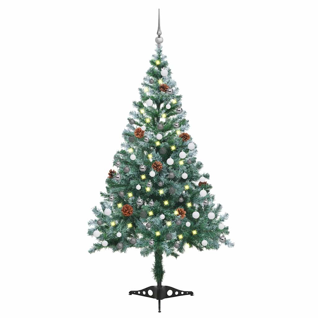 Vidaxl kunstkerstboom avec des boules d'éclairage cône de pin de neige 150 cm