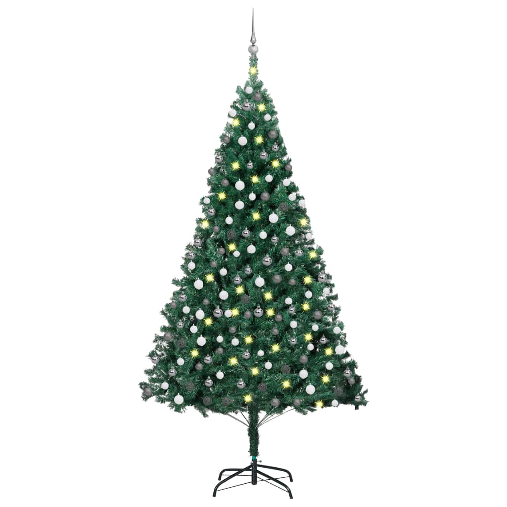 Vidaxl kunstkerstboom avec éclairage et balles de Noël 210 cm en PVC vert