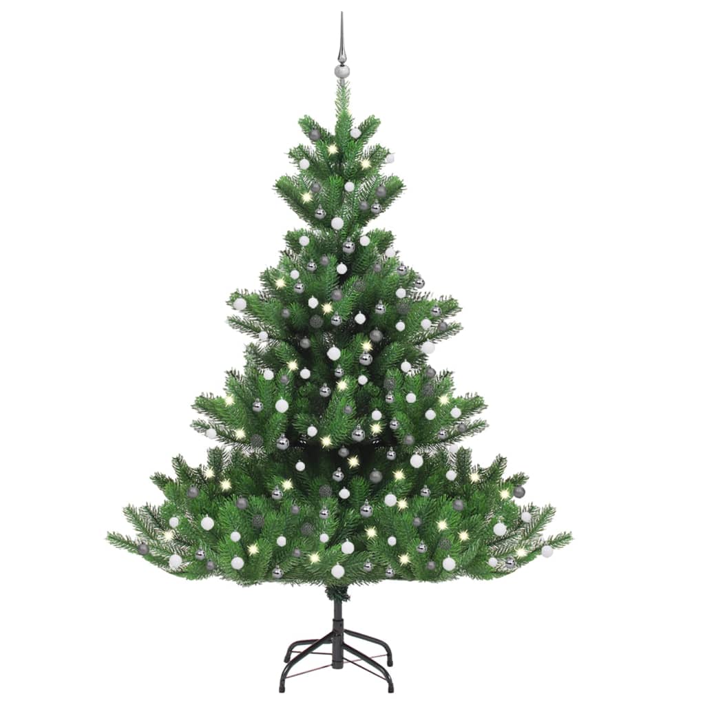 Vidaxl kunstkerstboom nordmann avec les LED et les balles de Noël 240 cm verts
