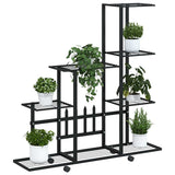 Support de fleur vidaxl avec roues 94.5x25x92,5 cm en métal noir