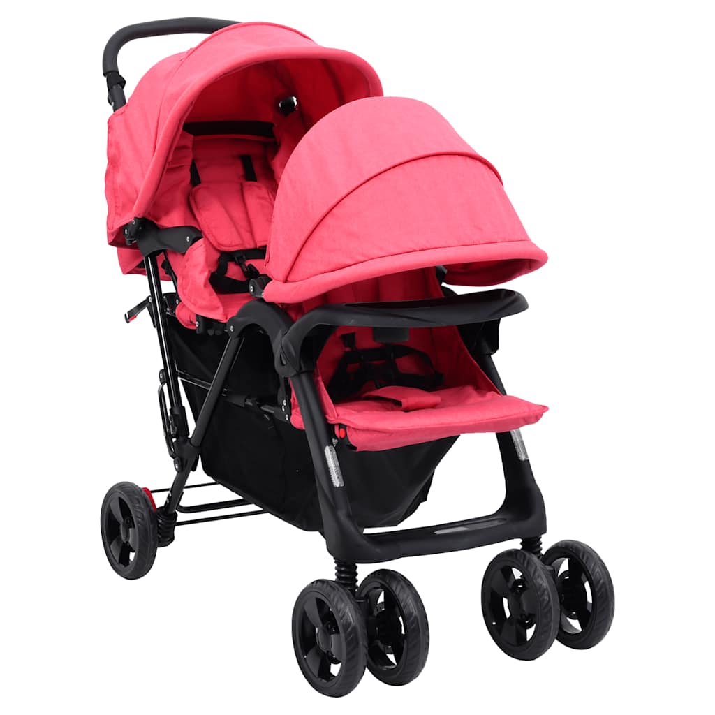 Vidaxl Twin Enfants en tandem en acier rouge