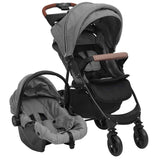 Porte-poussette Vidaxl Gris clair en acier 3-en-1