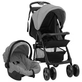 Porte-poussette Vidaxl Gris clair en acier 3-en-1 et noir