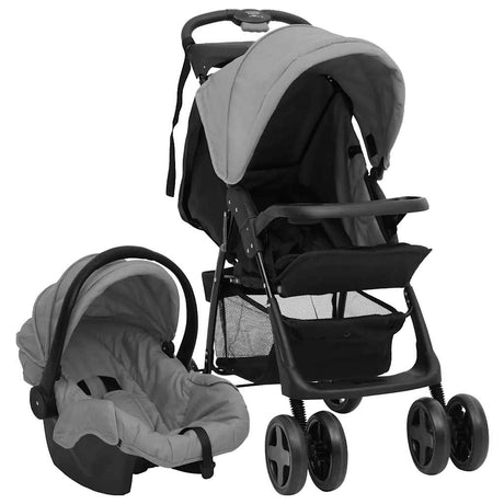 Porte-poussette Vidaxl Gris clair en acier 3-en-1 et noir