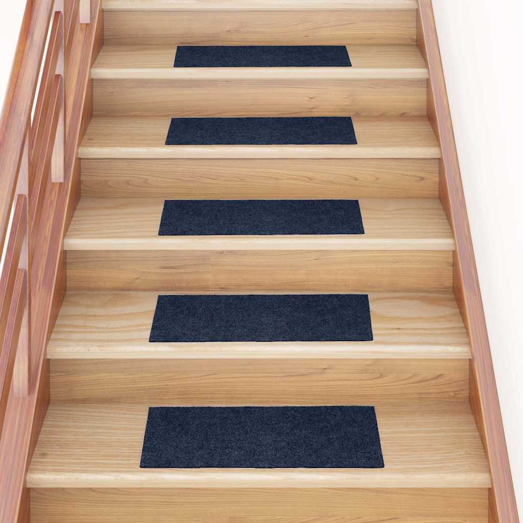 Vidaxl Mat à escalier auto-adhésif 15 pièces 60x25 cm bleu marine rectangulaire