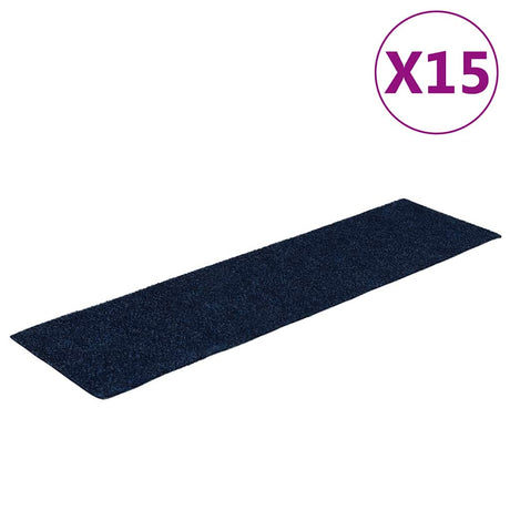 Vidaxl Mat à escalier auto-adhésif 15 pièces 76x20 cm bleu marine rectangulaire
