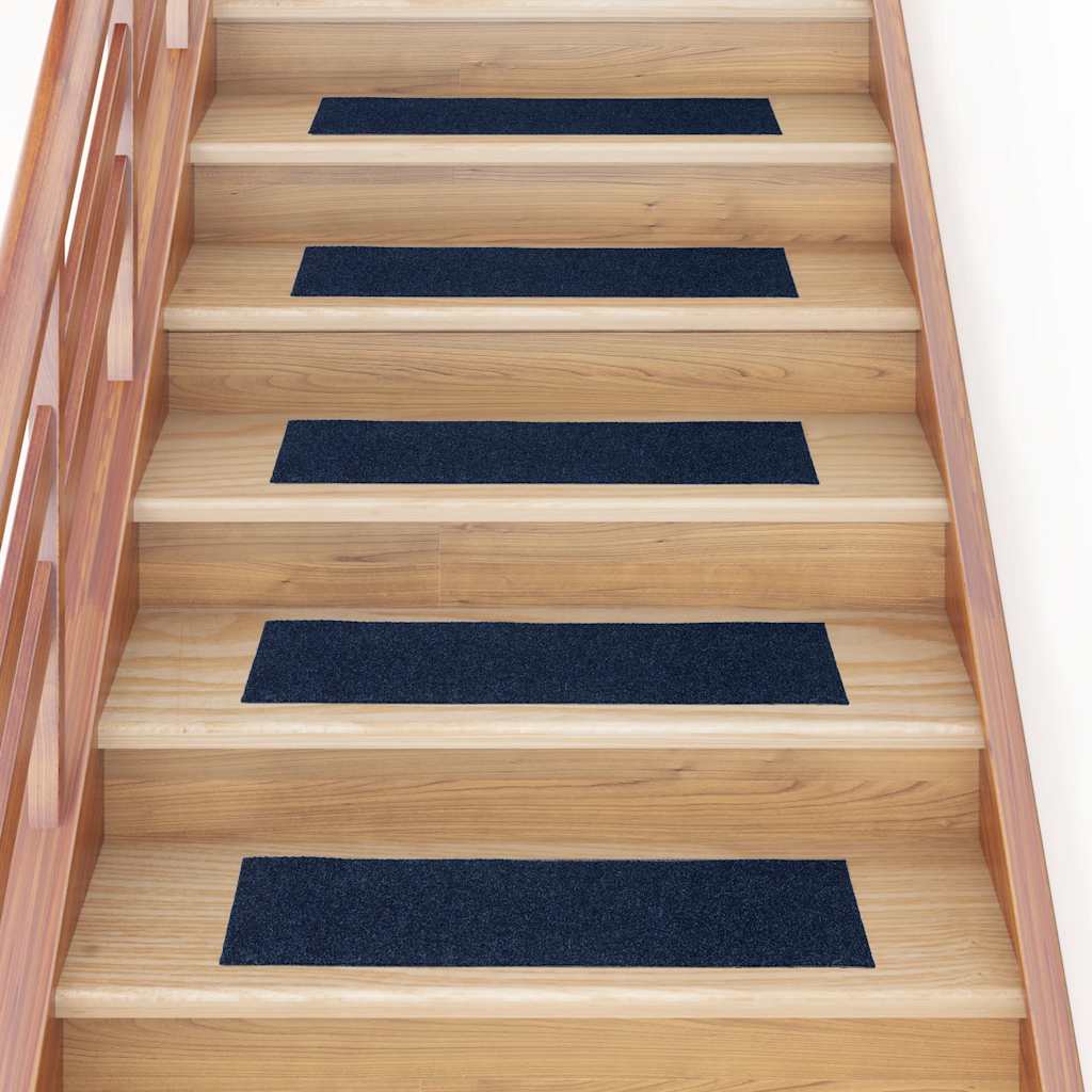 Vidaxl Mat à escalier auto-adhésif 15 pièces 76x20 cm bleu marine rectangulaire