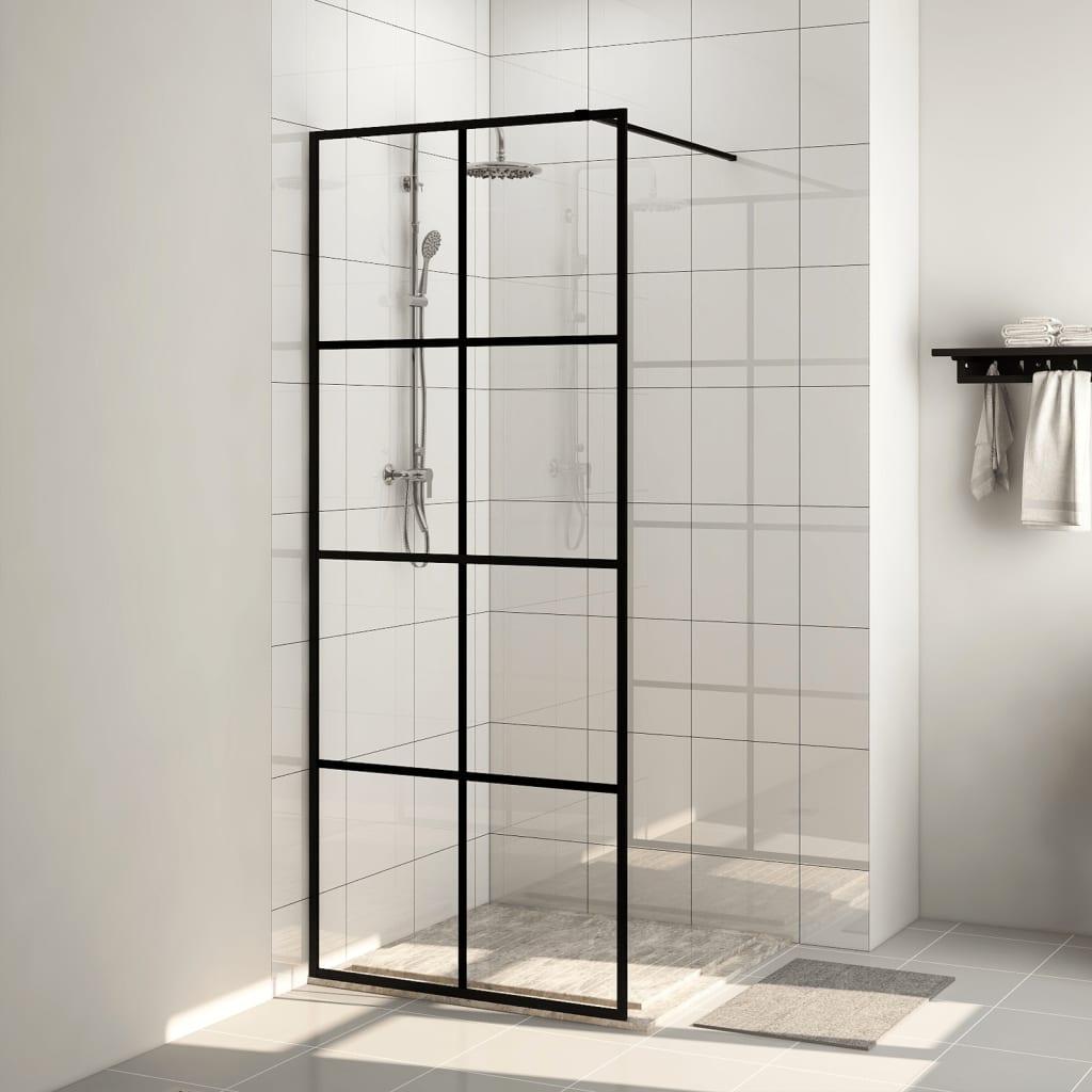 Vidaxl Walk-in Shower Wall 80x195 cm ESG-GLA Transparent and Black