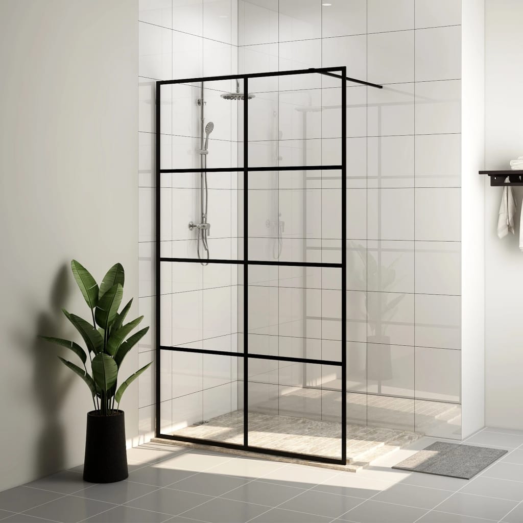 Vidaxl walk-in brusevæg 90x195 cm ESG-glas gennemsigtig og sort