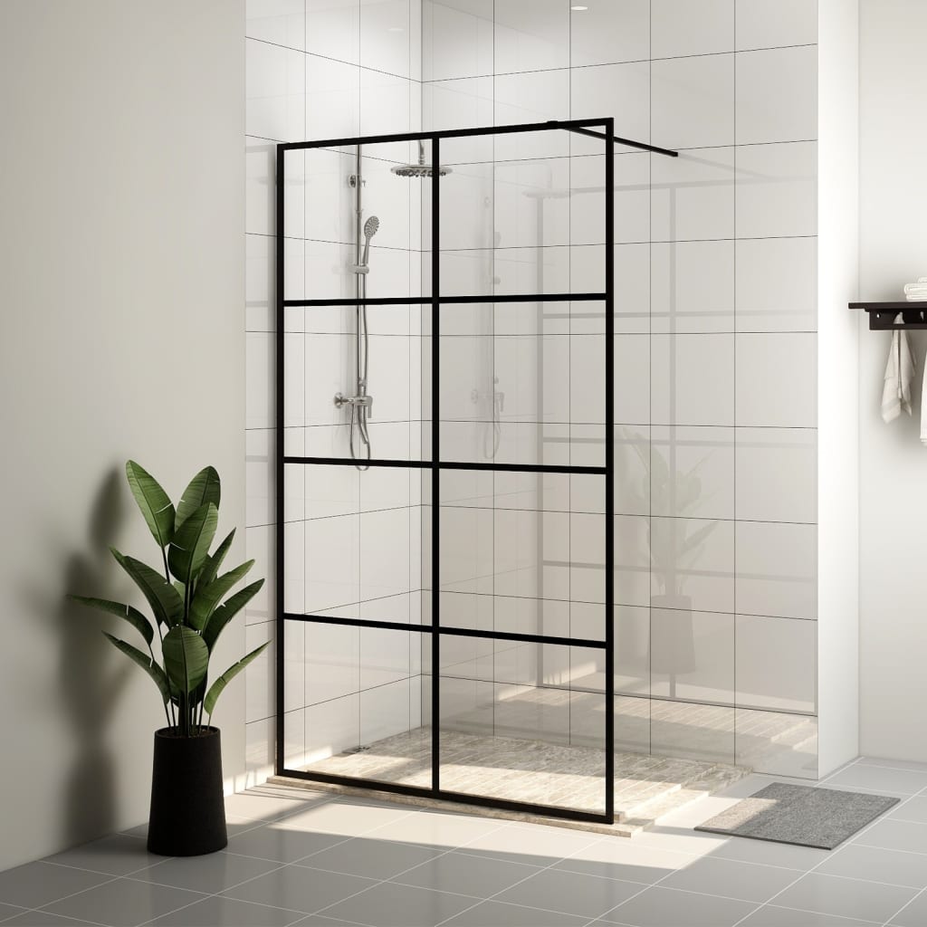 Vidaxl walk-in brusevæg 100x195 cm esg-glas gennemsigtig og sort