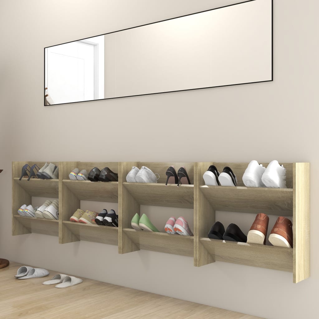 Gabinetes de zapatos de pared Vidaxl 4 PCS 60x18x60 cm de madera procesada Sonoma Oak