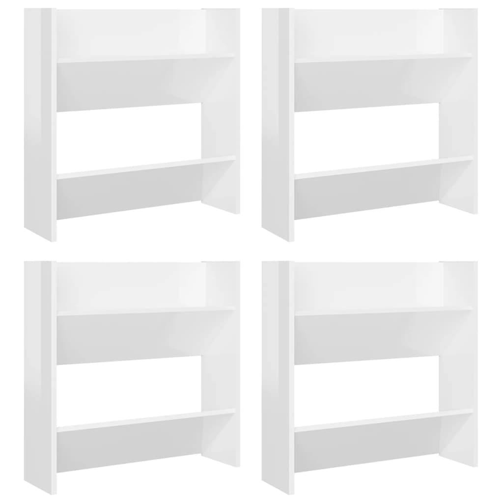 Gabinetes de zapatos de pared de Vidaxl 4 st 60x18x60 cm de madera propiedad de alto brillo blanco