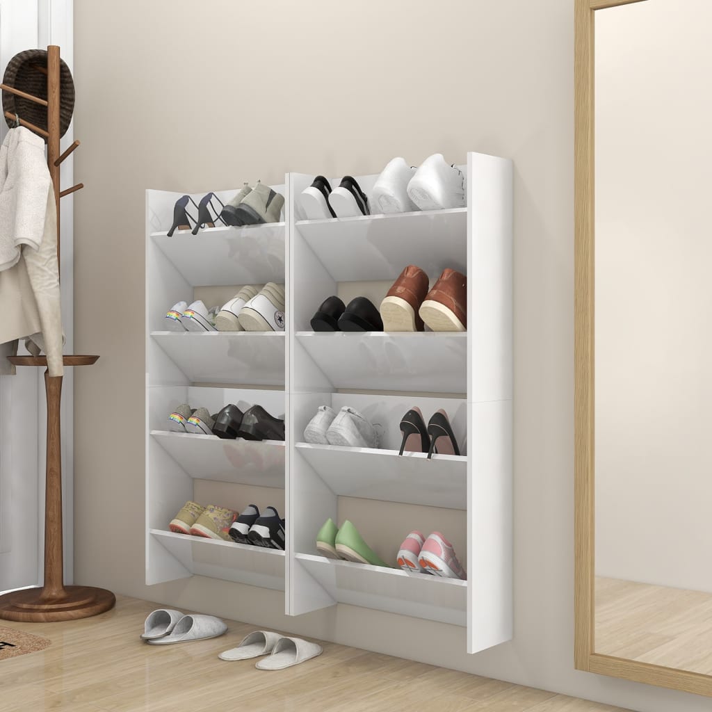 Gabinetes de zapatos de pared de Vidaxl 4 st 60x18x60 cm de madera propiedad de alto brillo blanco