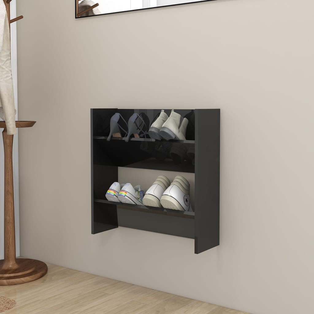 Gabinete de zapato de pared de Vidaxl 60x18x60 cm de madera propiedad de madera de alto brillo negro