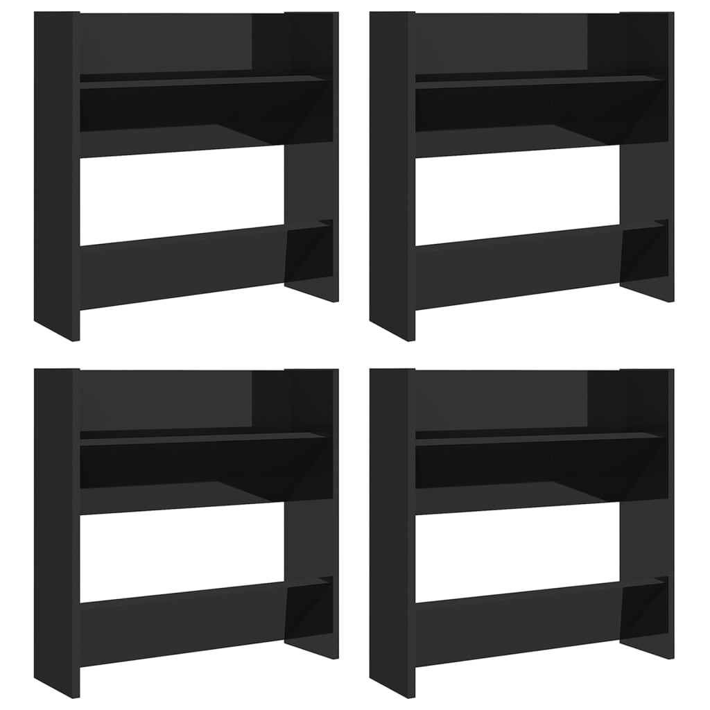 Gabinetes de zapatos de pared Vidaxl 4 st 60x18x60 cm de madera de alto brillo negro