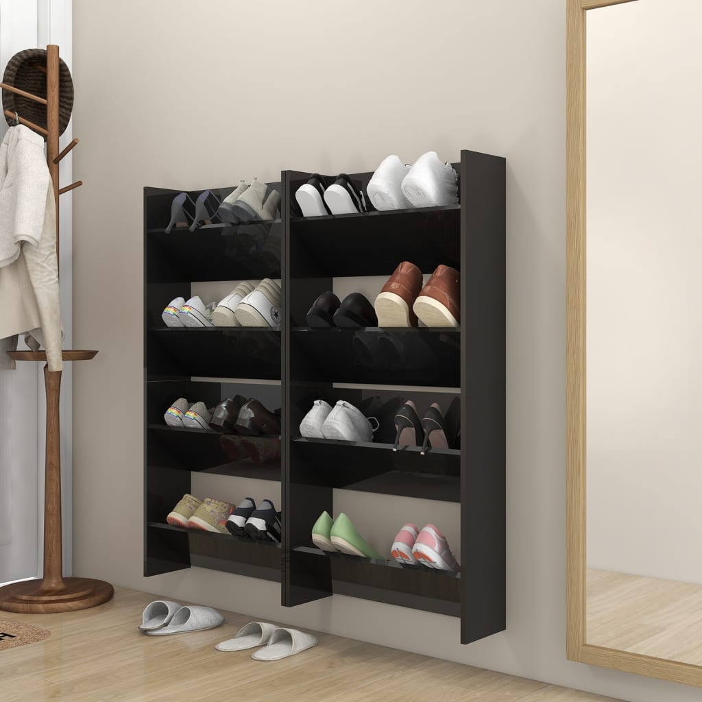 Gabinetes de zapatos de pared Vidaxl 4 st 60x18x60 cm de madera de alto brillo negro