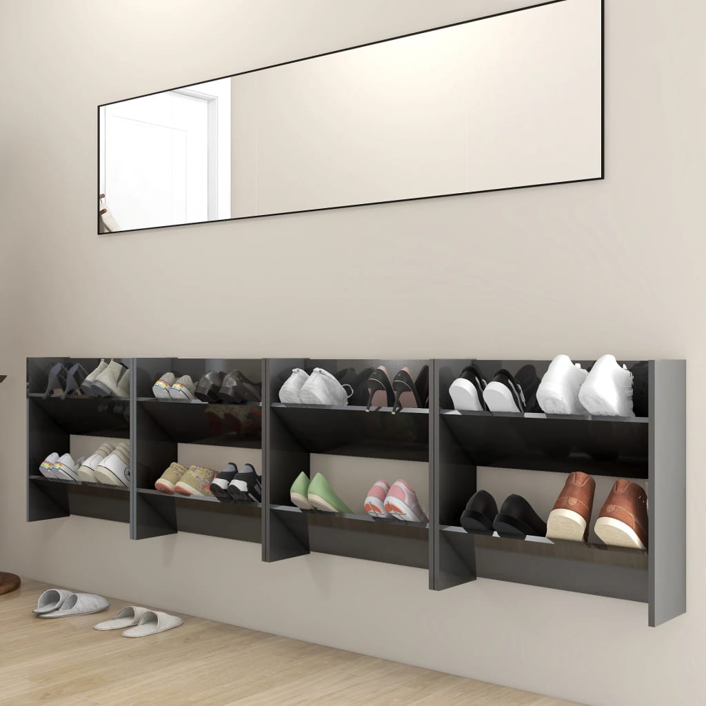 Gabinetes de zapatos de pared Vidaxl 4 st 60x18x60 cm de madera de color gris brillante