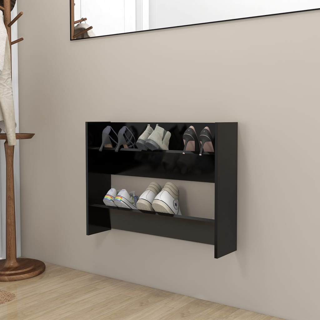 Gabinete de zapatos de pared de Vidaxl 80x18x60 cm de madera propiedad de negro