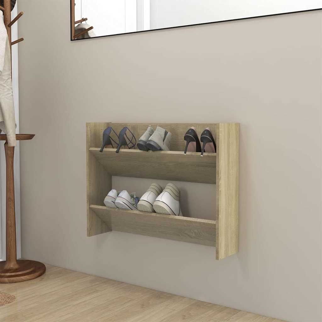 Armoire à chaussures murales vidaxl 80x18x60 cm en bois de bois de chêne sonoma -colore