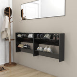 Armoires à chaussures murales vidaxl 2 ST 80x18x60 cm en bois haut brillant noir