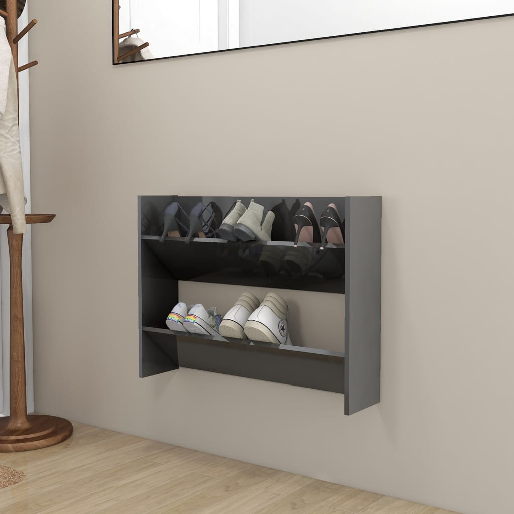 Gabinete de zapatos de pared de Vidaxl 80x18x60 cm de madera propiedad de madera de alto brillo gris