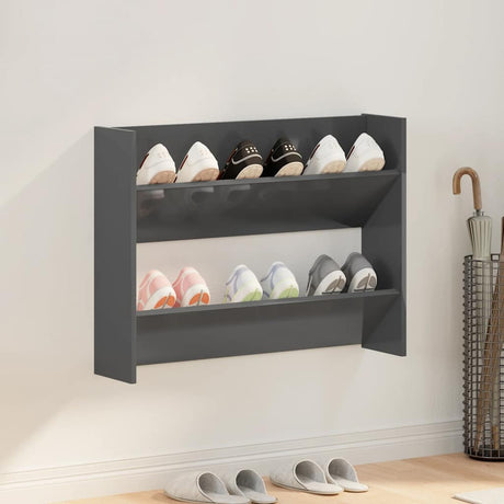 Armoire à chaussures murales vidaxl 80x18x60 cm en bois de bois haute gris brillant