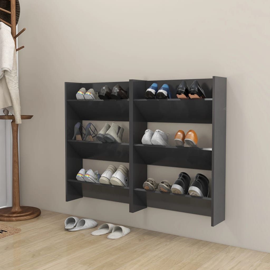 VidaXL wall shoe cabinets 2 pcs 60x18x90 cm processed wood gray