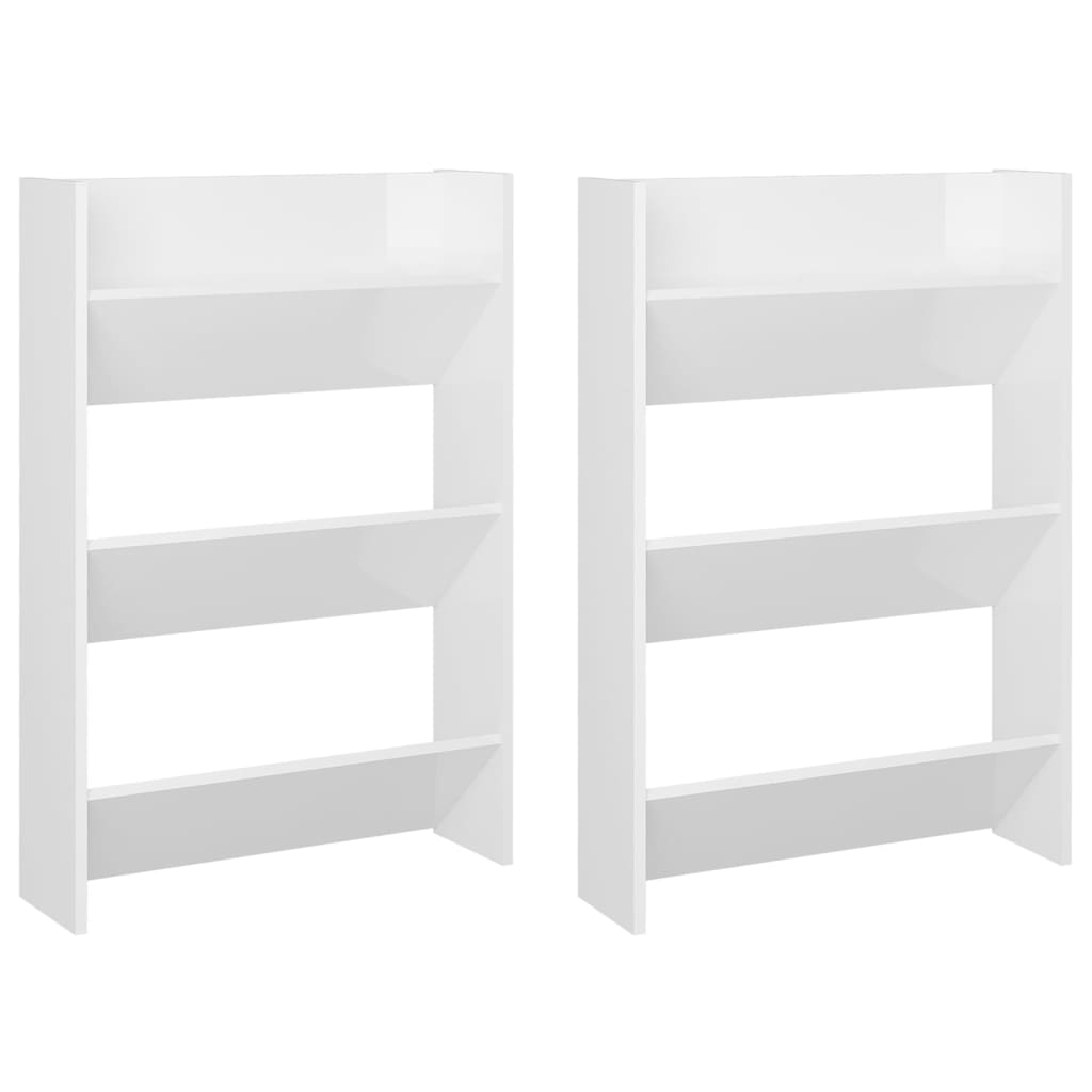 Gabinetes de zapatos de pared de Vidaxl 2 PCS 60x18x90 cm de madera procesada de alto brillo blanco