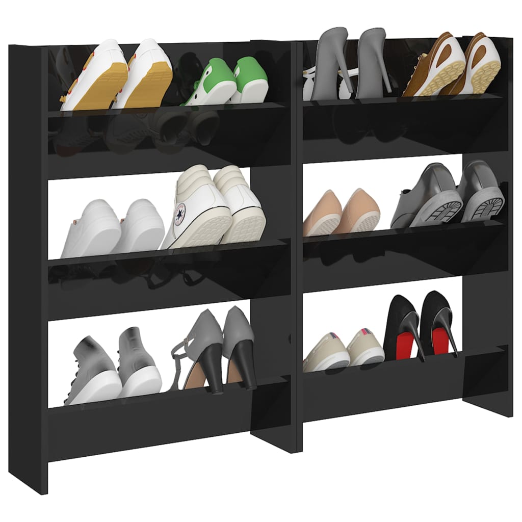 Armoires à chaussures murales vidaxl 2 ST 60x18x90 cm en bois haut brillant noir