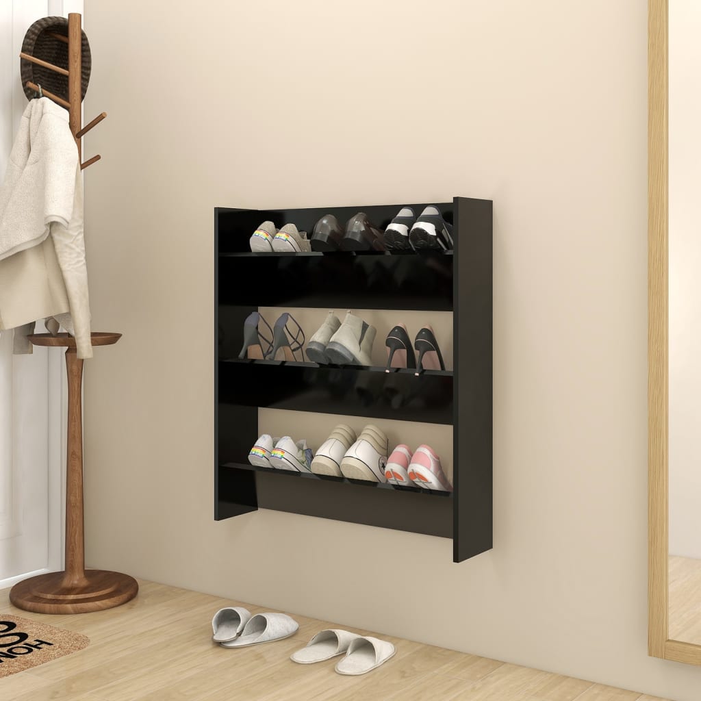 Gabinete de zapato de pared de Vidaxl 80x18x90 cm de madera propiedad de negro