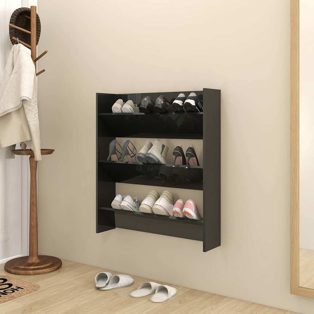 Armoire à chaussures murales vidaxl 80x18x90 cm travaillé haut en noir brillant