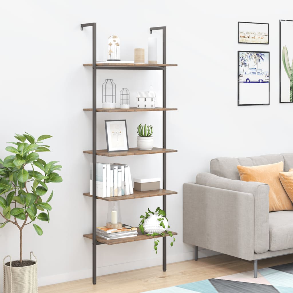 Vidaxl ladderrek met 5 schappen 64x35x185 cm donkerbruin en zwart