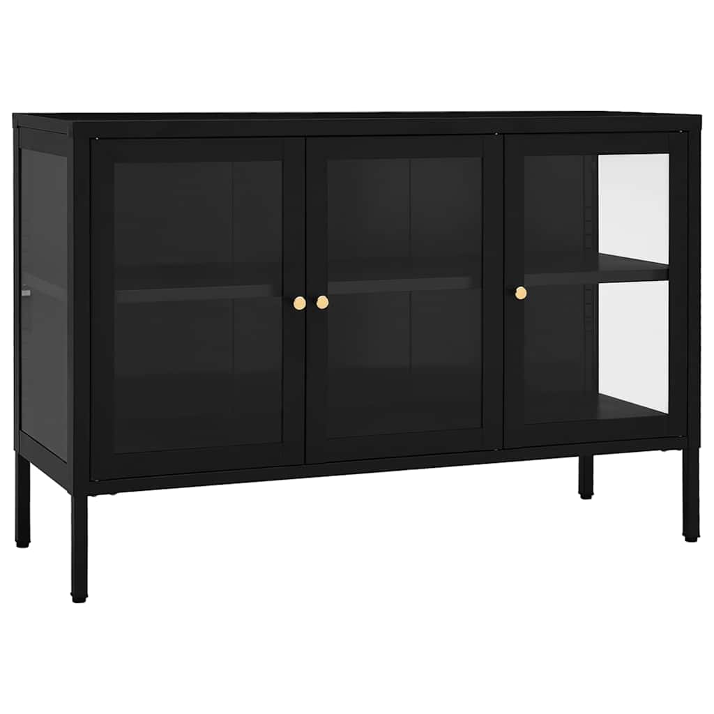 Vidaxl dressoir 105x35x70 cm staal en glas zwart